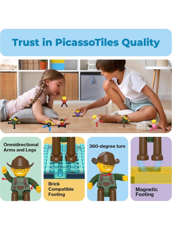 PicassoTiles Magnetic 4 Family Action Figures Toddler Toy Magnet Expansion Pack Educational Add-on STEM Learning Kit Toys Pretend Playset for Construction Building Block Tiles Child Brain Development