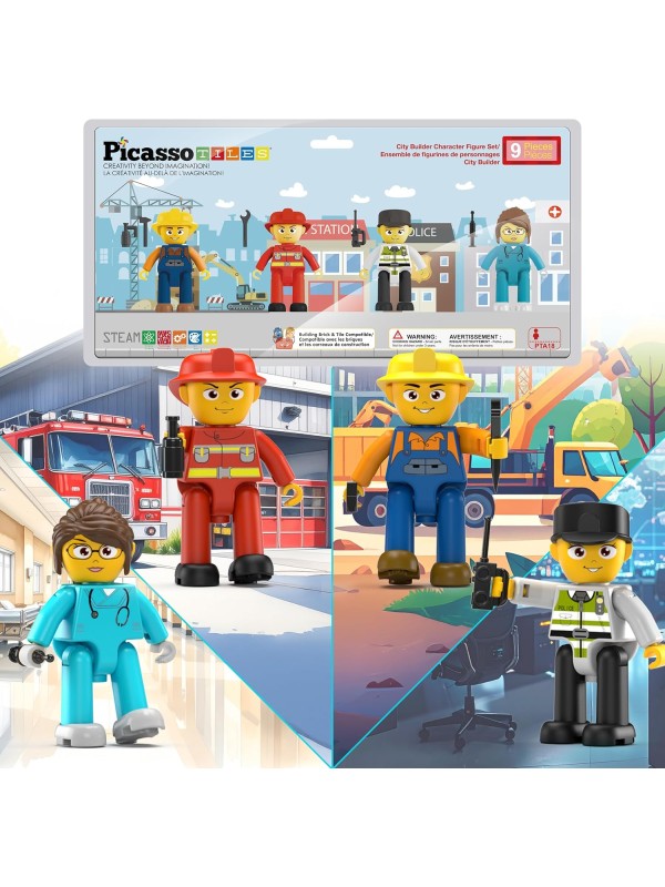 PicassoTiles Magnetic 4 Family Action Figures Toddler Toy Magnet Expansion Pack Educational Add-on STEM Learning Kit Toys Pretend Playset for Construction Building Block Tiles Child Brain Development