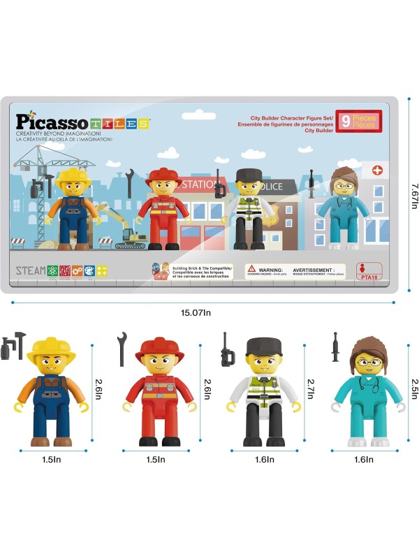 PicassoTiles Magnetic 4 Family Action Figures Toddler Toy Magnet Expansion Pack Educational Add-on STEM Learning Kit Toys Pretend Playset for Construction Building Block Tiles Child Brain Development