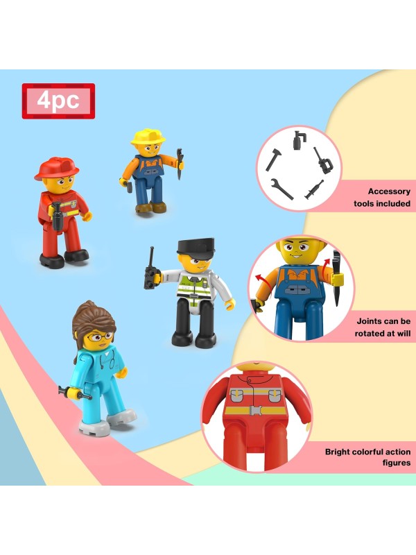 PicassoTiles Magnetic 4 Family Action Figures Toddler Toy Magnet Expansion Pack Educational Add-on STEM Learning Kit Toys Pretend Playset for Construction Building Block Tiles Child Brain Development