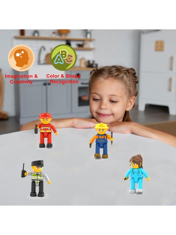 PicassoTiles Magnetic 4 Family Action Figures Toddler Toy Magnet Expansion Pack Educational Add-on STEM Learning Kit Toys Pretend Playset for Construction Building Block Tiles Child Brain Development
