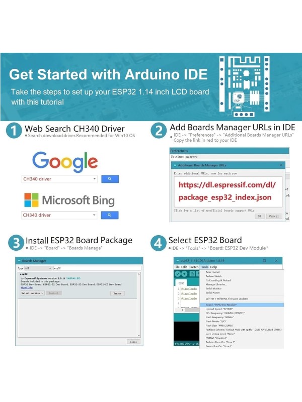 ideaspark® ESP32 Development Board Integrated 1.14 inch ST7789 135x240 TFT LCD Display,WiFi+BL Wireless Module,CH340 Driver USB Type-C for Arduino Micropython (ESP32 1.14 inch LCD(Solder PIN))