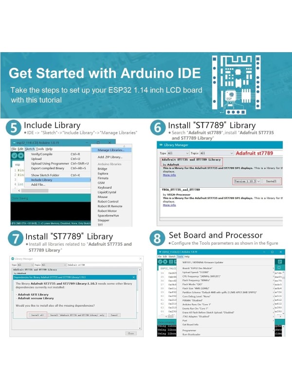 ideaspark® ESP32 Development Board Integrated 1.14 inch ST7789 135x240 TFT LCD Display,WiFi+BL Wireless Module,CH340 Driver USB Type-C for Arduino Micropython (ESP32 1.14 inch LCD(Solder PIN))