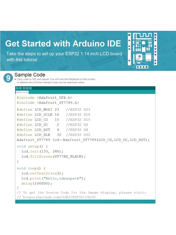 ideaspark® ESP32 Development Board Integrated 1.14 inch ST7789 135x240 TFT LCD Display,WiFi+BL Wireless Module,CH340 Driver USB Type-C for Arduino Micropython (ESP32 1.14 inch LCD(Solder PIN))