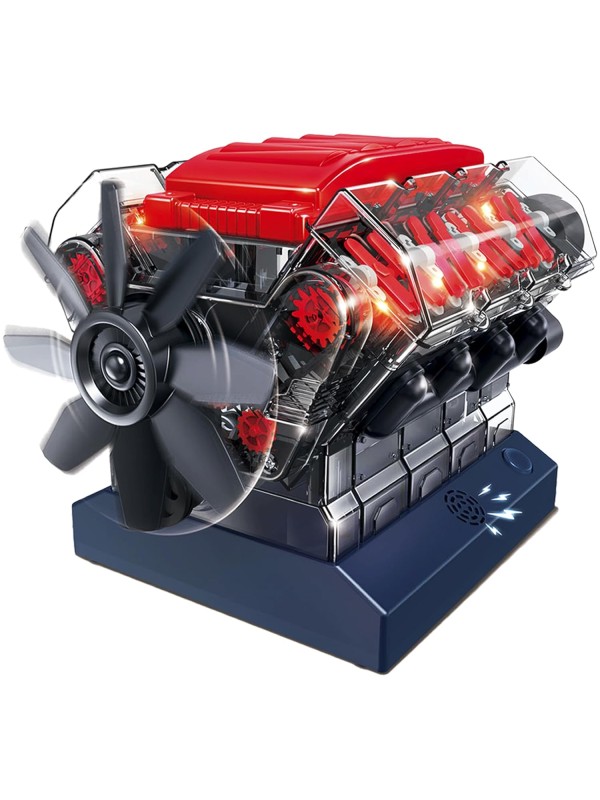 Playz V8 Combustion Engine Model Kit That Runs - Build Your Own STEM Mini V8 Model Engine Kit for Adults & Kids Age 12+, Visible V8 Mini Engine Kit That Works for Adult w/ 270 STEM Parts