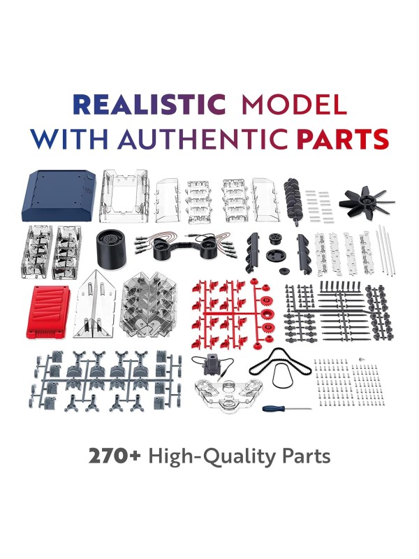 Playz V8 Combustion Engine Model Kit That Runs - Build Your Own STEM Mini V8 Model Engine Kit for Adults & Kids Age 12+, Visible V8 Mini Engine Kit That Works for Adult w/ 270 STEM Parts
