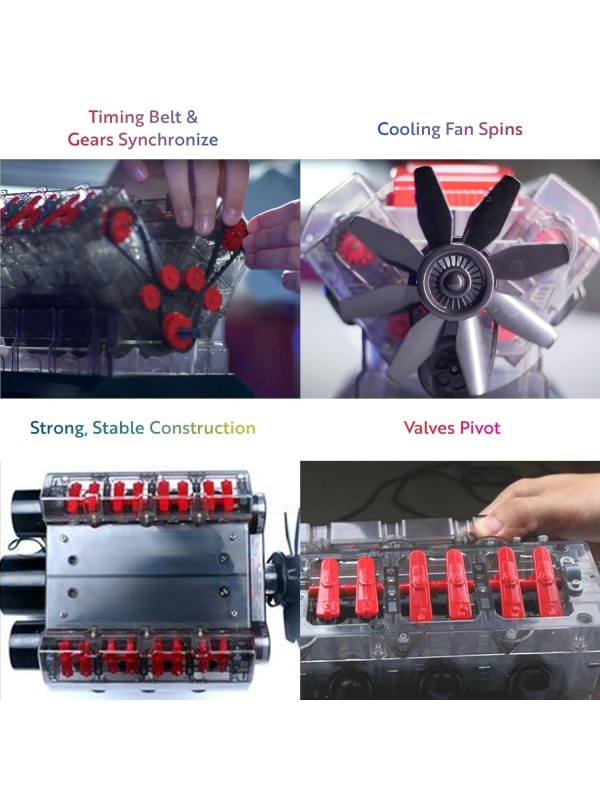 Playz V8 Combustion Engine Model Kit That Runs - Build Your Own STEM Mini V8 Model Engine Kit for Adults & Kids Age 12+, Visible V8 Mini Engine Kit That Works for Adult w/ 270 STEM Parts