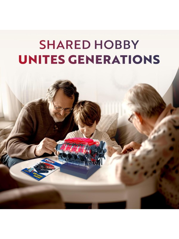 Playz V8 Combustion Engine Model Kit That Runs - Build Your Own STEM Mini V8 Model Engine Kit for Adults & Kids Age 12+, Visible V8 Mini Engine Kit That Works for Adult w/ 270 STEM Parts