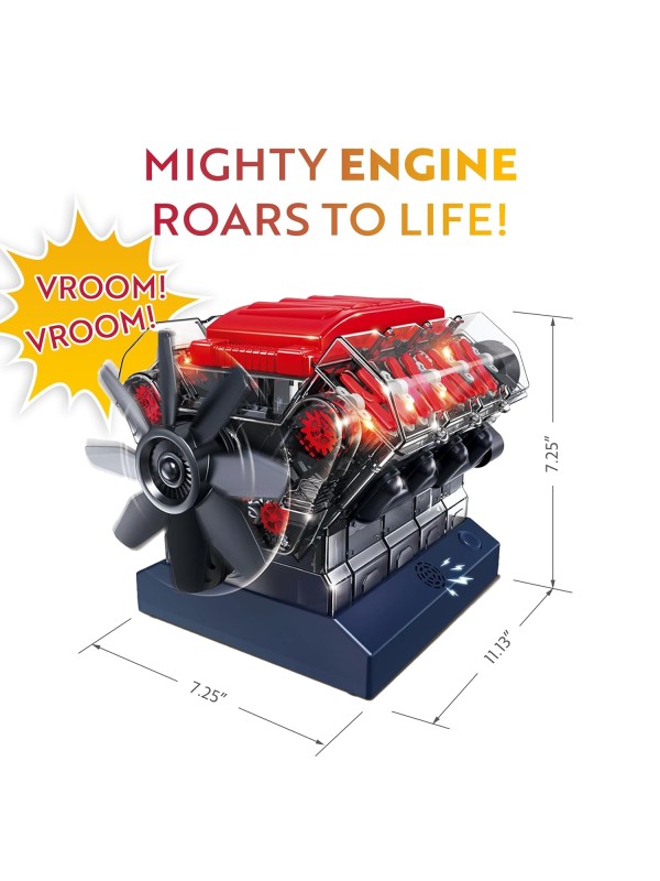 Playz V8 Combustion Engine Model Kit That Runs - Build Your Own STEM Mini V8 Model Engine Kit for Adults & Kids Age 12+, Visible V8 Mini Engine Kit That Works for Adult w/ 270 STEM Parts