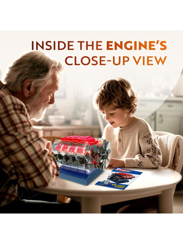 Playz V8 Combustion Engine Model Kit That Runs - Build Your Own STEM Mini V8 Model Engine Kit for Adults & Kids Age 12+, Visible V8 Mini Engine Kit That Works for Adult w/ 270 STEM Parts