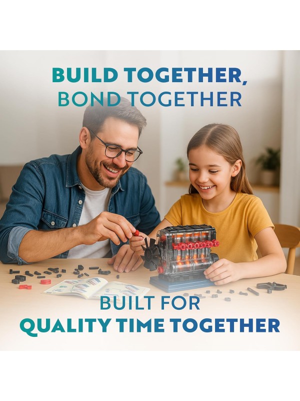 Playz V8 Combustion Engine Model Kit That Runs - Build Your Own STEM Mini V8 Model Engine Kit for Adults & Kids Age 12+, Visible V8 Mini Engine Kit That Works for Adult w/ 270 STEM Parts