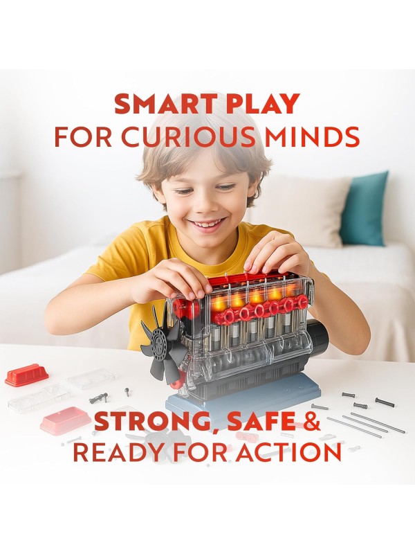 Playz V8 Combustion Engine Model Kit That Runs - Build Your Own STEM Mini V8 Model Engine Kit for Adults & Kids Age 12+, Visible V8 Mini Engine Kit That Works for Adult w/ 270 STEM Parts
