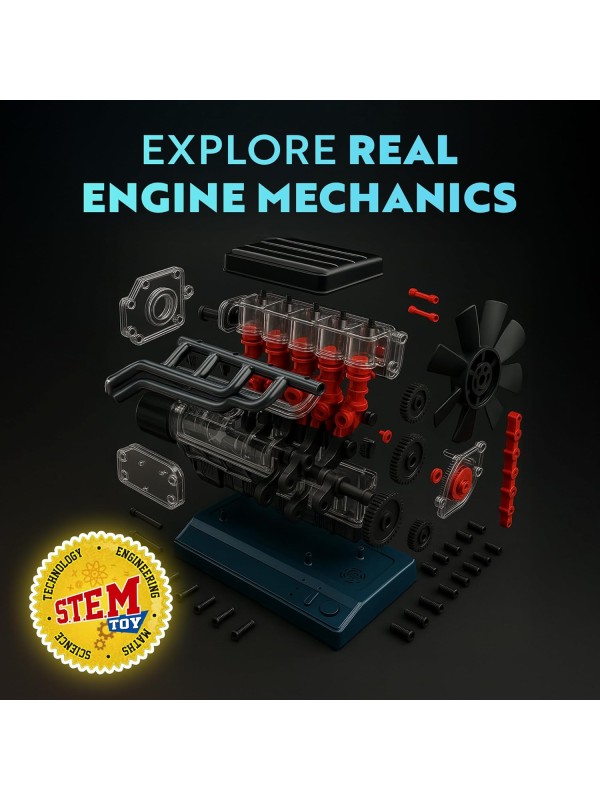 Playz V8 Combustion Engine Model Kit That Runs - Build Your Own STEM Mini V8 Model Engine Kit for Adults & Kids Age 12+, Visible V8 Mini Engine Kit That Works for Adult w/ 270 STEM Parts