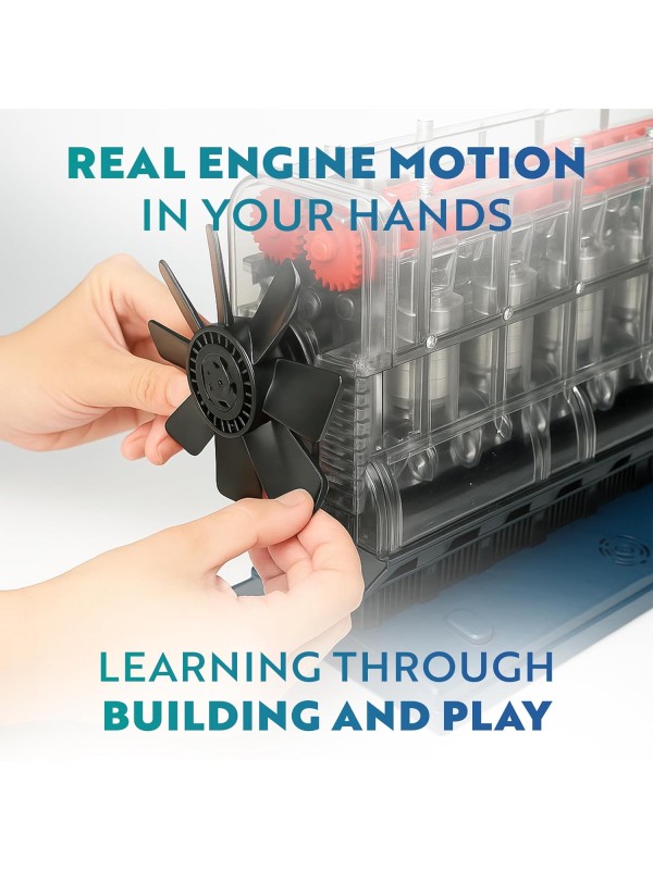 Playz V8 Combustion Engine Model Kit That Runs - Build Your Own STEM Mini V8 Model Engine Kit for Adults & Kids Age 12+, Visible V8 Mini Engine Kit That Works for Adult w/ 270 STEM Parts