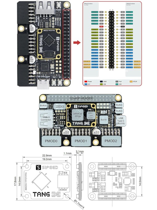 Sipeed Tang Primer 25K GW5A FPGA Development Board, 64Mbits Linux RISCV Single Board Computer, with MIPI 2.5Gbps Ethernet PMOD Port for FPGA Education, Support SDRAM HDMI Camera Module (PMOD Bundle)
