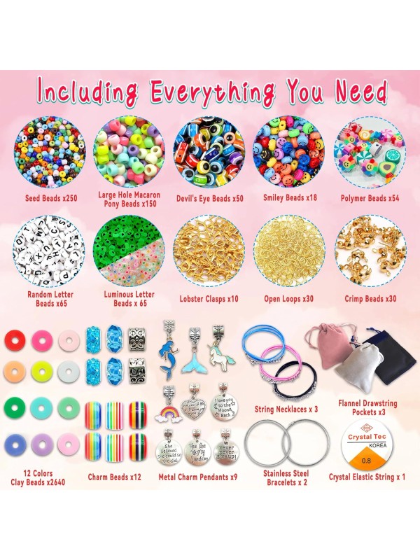 leitait Girls Toys Bracelet Making Kit -3400pcs Charm Jewelry Making Kit Supplies,Unicorn/Mermaid Crafts Birthday Christmas Gifts for Girls Ages 5 6 7 8 9 10 11 12 Years Old