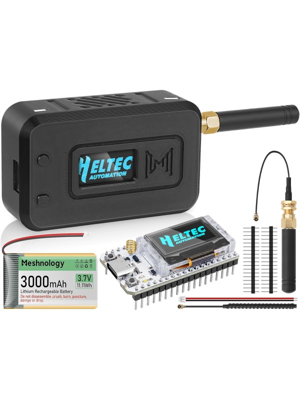 2 Set ESP32 Lo Ra V3 Module Board with 915 MHz Antenna + 3000mAh Battery + Case - Integrated WiFi Blue Tooth SX1262 CP2102 0.96” OLED Display Type C for Ar duino Lo ra Mesh Tastic IoT (N35, Black)