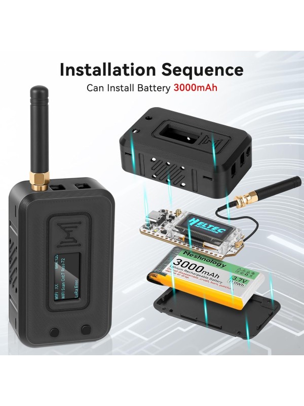 2 Set ESP32 Lo Ra V3 Module Board with 915 MHz Antenna + 3000mAh Battery + Case - Integrated WiFi Blue Tooth SX1262 CP2102 0.96” OLED Display Type C for Ar duino Lo ra Mesh Tastic IoT (N35, Black)