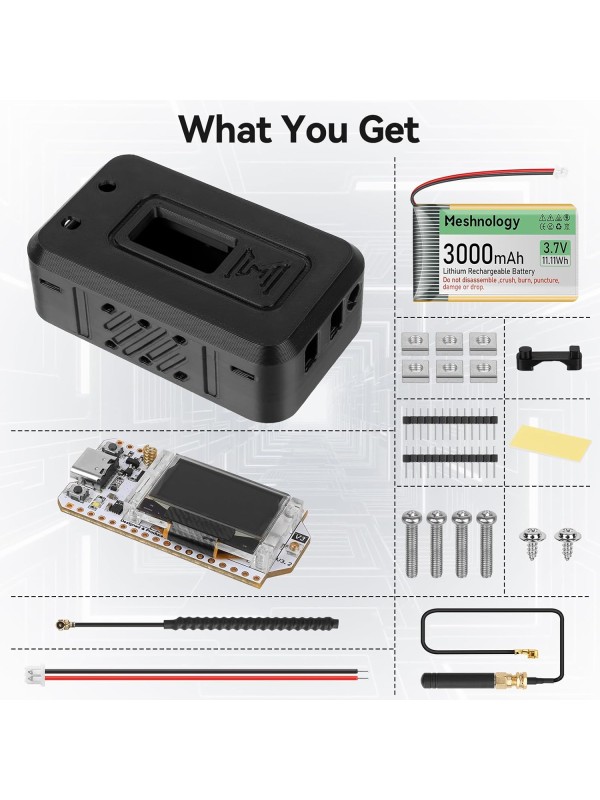 2 Set ESP32 Lo Ra V3 Module Board with 915 MHz Antenna + 3000mAh Battery + Case - Integrated WiFi Blue Tooth SX1262 CP2102 0.96” OLED Display Type C for Ar duino Lo ra Mesh Tastic IoT (N35, Black)