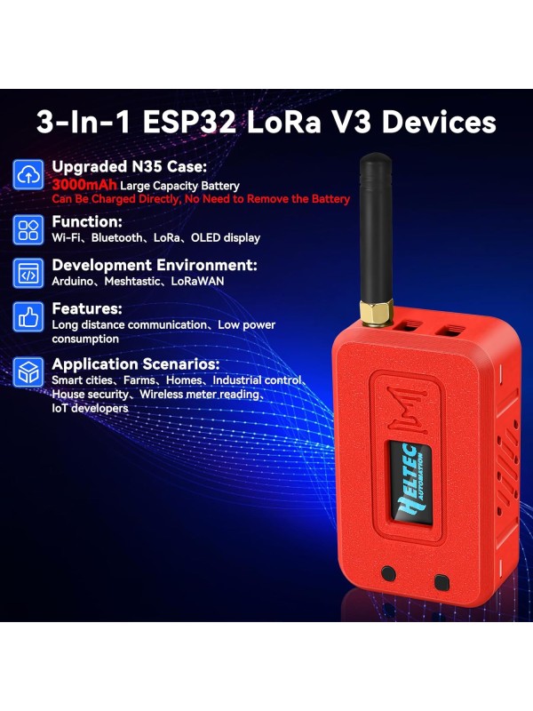2 Set ESP32 Lo Ra V3 Module Board with 915 MHz Antenna + 3000mAh Battery + Case - Integrated WiFi Blue Tooth SX1262 CP2102 0.96” OLED Display Type C for Ar duino Lo ra Mesh Tastic IoT (N35, Black)
