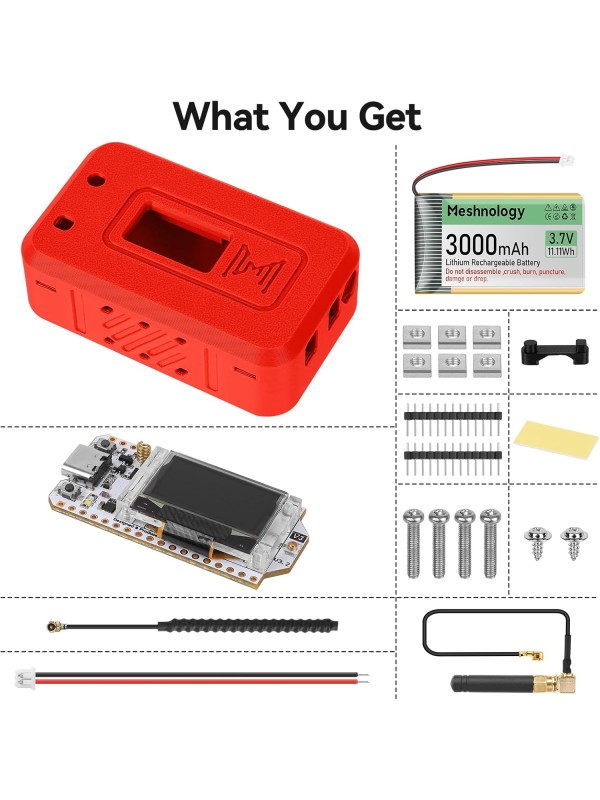 2 Set ESP32 Lo Ra V3 Module Board with 915 MHz Antenna + 3000mAh Battery + Case - Integrated WiFi Blue Tooth SX1262 CP2102 0.96” OLED Display Type C for Ar duino Lo ra Mesh Tastic IoT (N35, Black)