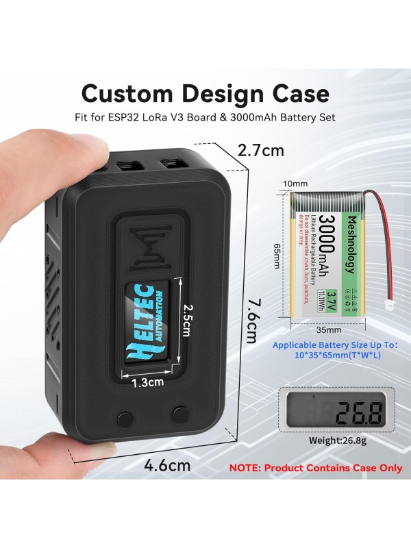 2 Set ESP32 Lo Ra V3 Module Board with 915 MHz Antenna + 3000mAh Battery + Case - Integrated WiFi Blue Tooth SX1262 CP2102 0.96” OLED Display Type C for Ar duino Lo ra Mesh Tastic IoT (N35, Black)