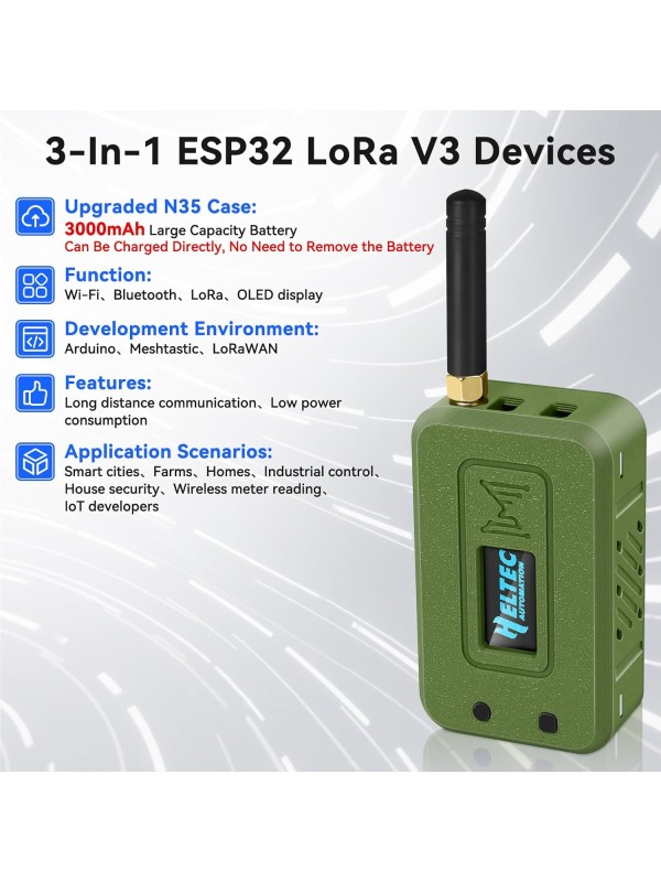 2 Set ESP32 Lo Ra V3 Module Board with 915 MHz Antenna + 3000mAh Battery + Case - Integrated WiFi Blue Tooth SX1262 CP2102 0.96” OLED Display Type C for Ar duino Lo ra Mesh Tastic IoT (N35, Black)