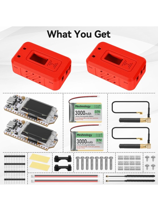 2 Set ESP32 Lo Ra V3 Module Board with 915 MHz Antenna + 3000mAh Battery + Case - Integrated WiFi Blue Tooth SX1262 CP2102 0.96” OLED Display Type C for Ar duino Lo ra Mesh Tastic IoT (N35, Black)