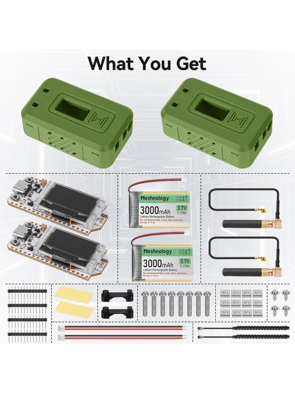 2 Set ESP32 Lo Ra V3 Module Board with 915 MHz Antenna + 3000mAh Battery + Case - Integrated WiFi Blue Tooth SX1262 CP2102 0.96” OLED Display Type C for Ar duino Lo ra Mesh Tastic IoT (N35, Black)