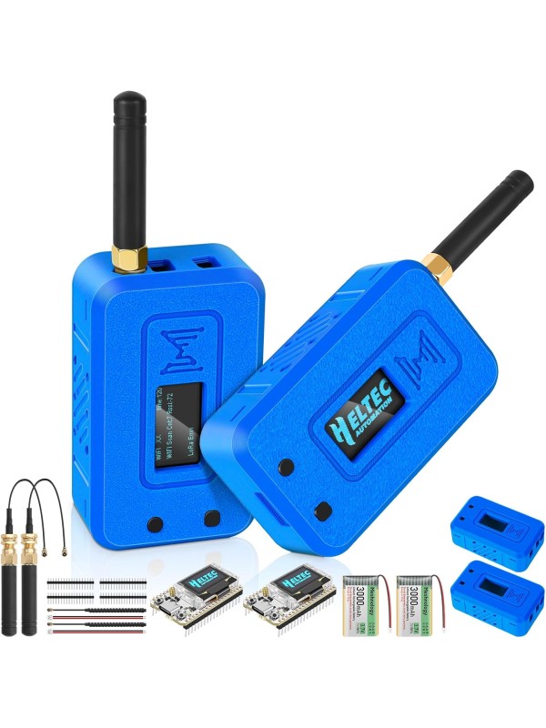 2 Set ESP32 Lo Ra V3 Module Board with 915 MHz Antenna + 3000mAh Battery + Case - Integrated WiFi Blue Tooth SX1262 CP2102 0.96” OLED Display Type C for Ar duino Lo ra Mesh Tastic IoT (N35, Black)