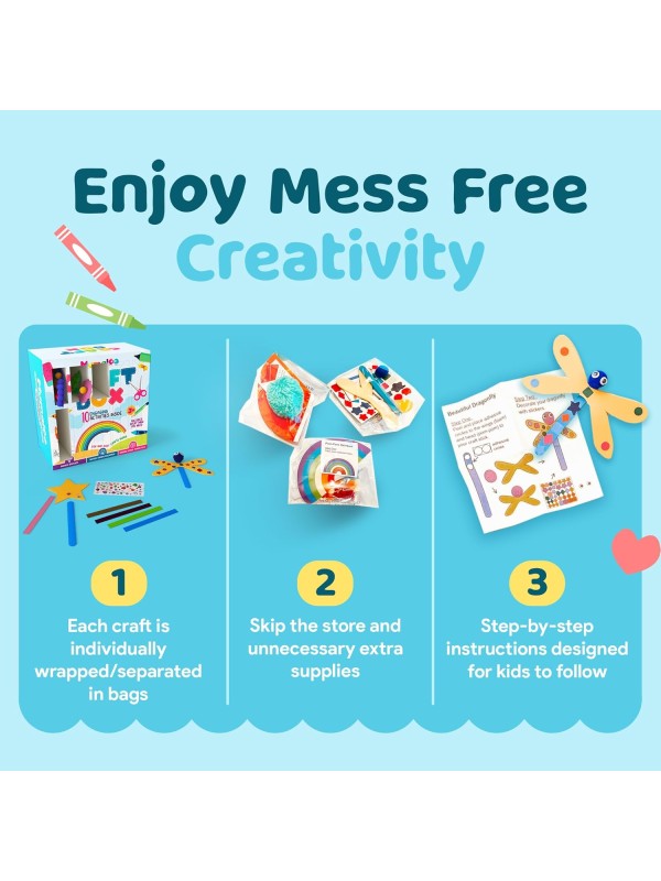 Craft Box for Kids - 10 Creative Arts and Crafts for Kids Ages 4-8, Fun, No Mess Educational Preschool & Homeschool Art Projects, Toddler Crafts Kit Supplies, 3 4 5 6 7 8 Year Old Girls & Boys