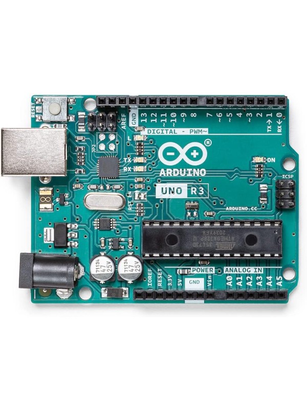 Arduino Uno REV3 [A000066] – ATmega328P Microcontroller, 16MHz, 14 Digital I/O Pins, 6 Analog Inputs, 32KB Flash, USB Connectivity, Compatible with Arduino IDE for DIY Projects and Prototyping