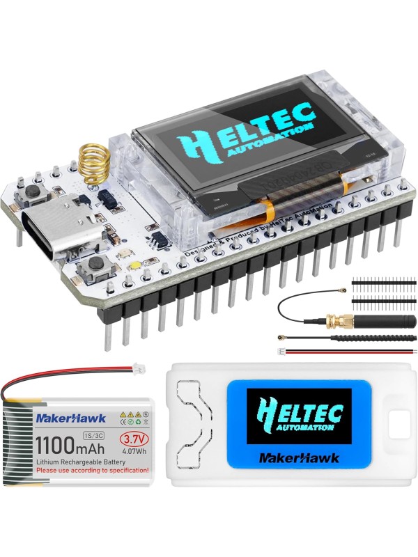 2 Pack ESP 32 Lo Ra V3 Development Board + 1100mAh Battery + Protect Case Set - with 915MHz Antenna and SX 1262 Surport WiFi Blue Tooth Lo Ra V3 Devices for Meshtastic Ar duino LoRawan IOT