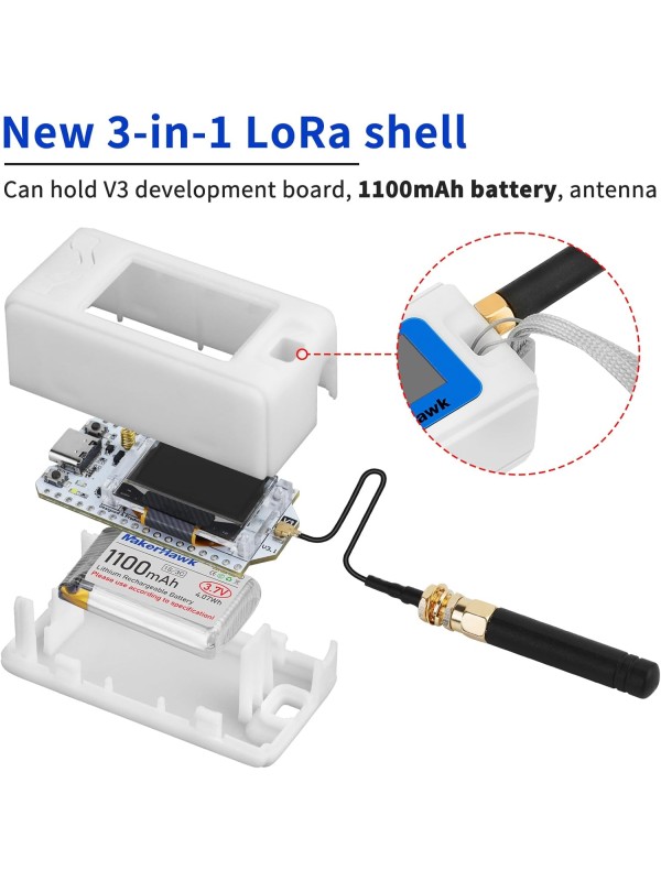 2 Pack ESP 32 Lo Ra V3 Development Board + 1100mAh Battery + Protect Case Set - with 915MHz Antenna and SX 1262 Surport WiFi Blue Tooth Lo Ra V3 Devices for Meshtastic Ar duino LoRawan IOT