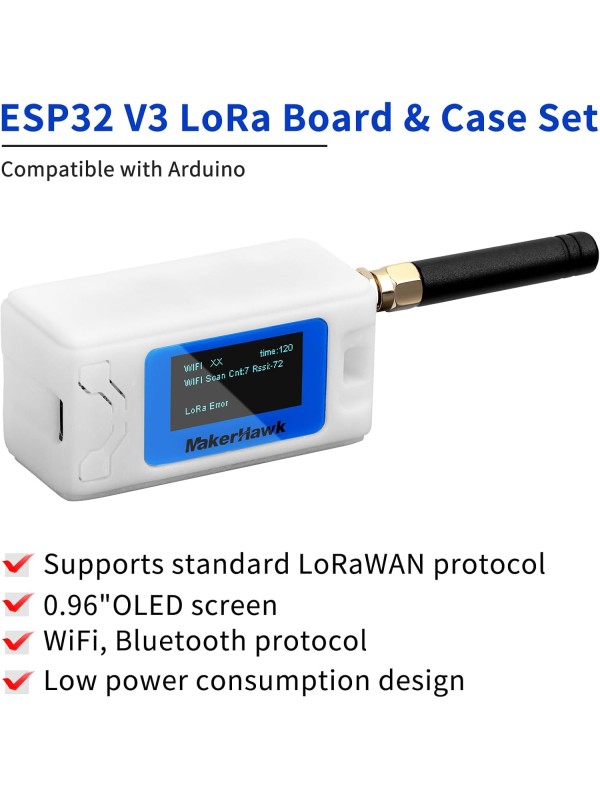 2 Pack ESP 32 Lo Ra V3 Development Board + 1100mAh Battery + Protect Case Set - with 915MHz Antenna and SX 1262 Surport WiFi Blue Tooth Lo Ra V3 Devices for Meshtastic Ar duino LoRawan IOT
