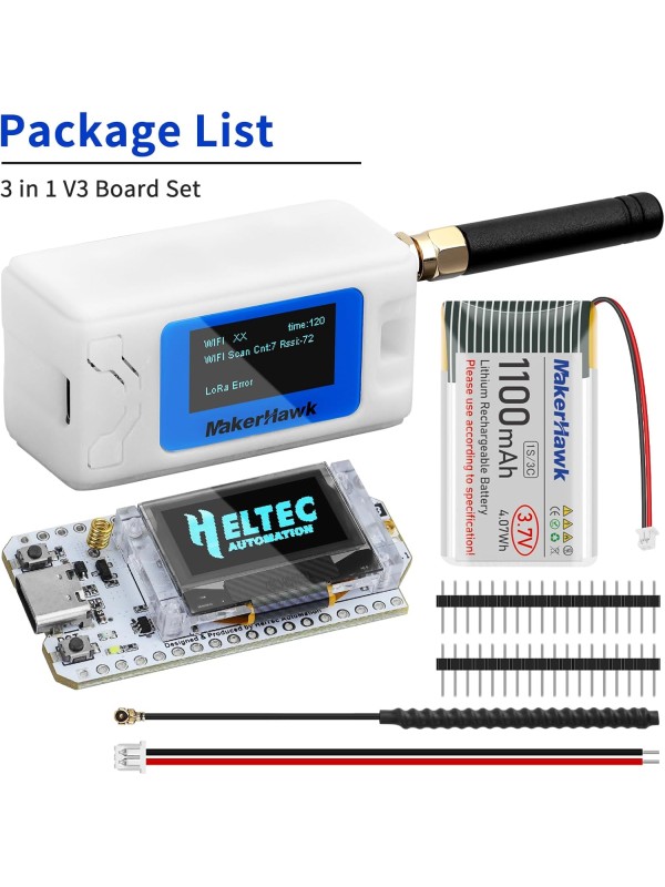 2 Pack ESP 32 Lo Ra V3 Development Board + 1100mAh Battery + Protect Case Set - with 915MHz Antenna and SX 1262 Surport WiFi Blue Tooth Lo Ra V3 Devices for Meshtastic Ar duino LoRawan IOT