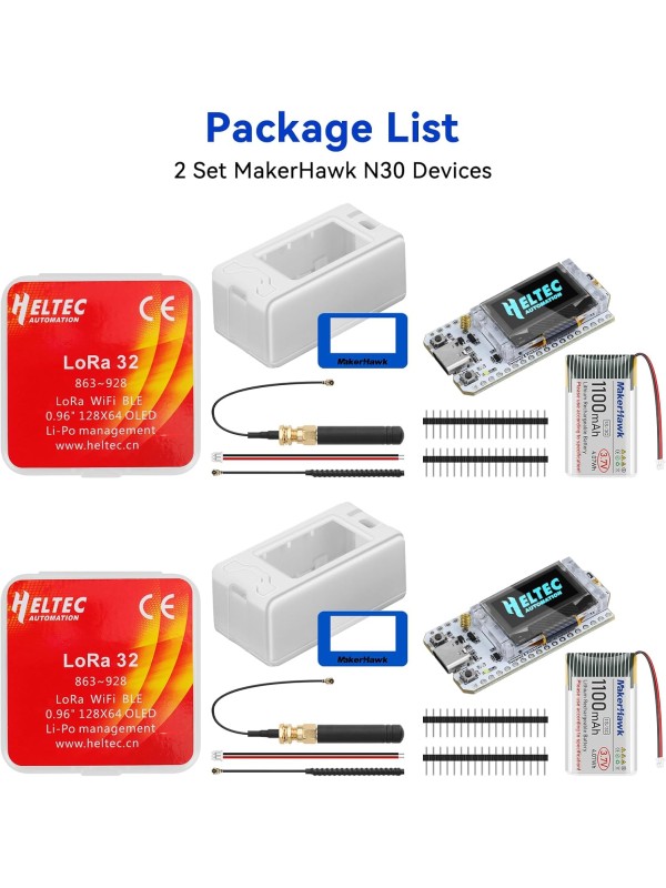 2 Pack ESP 32 Lo Ra V3 Development Board + 1100mAh Battery + Protect Case Set - with 915MHz Antenna and SX 1262 Surport WiFi Blue Tooth Lo Ra V3 Devices for Meshtastic Ar duino LoRawan IOT