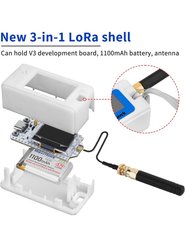 2 Pack ESP 32 Lo Ra V3 Development Board + 1100mAh Battery + Protect Case Set - with 915MHz Antenna and SX 1262 Surport WiFi Blue Tooth Lo Ra V3 Devices for Meshtastic Ar duino LoRawan IOT