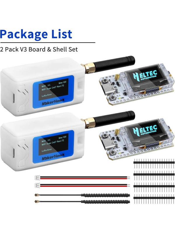 2 Pack ESP 32 Lo Ra V3 Development Board + 1100mAh Battery + Protect Case Set - with 915MHz Antenna and SX 1262 Surport WiFi Blue Tooth Lo Ra V3 Devices for Meshtastic Ar duino LoRawan IOT