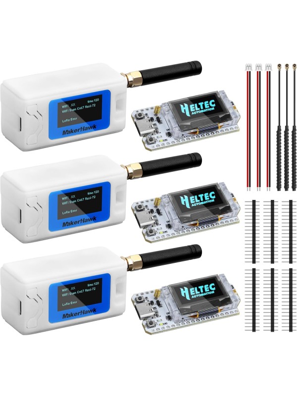 2 Pack ESP 32 Lo Ra V3 Development Board + 1100mAh Battery + Protect Case Set - with 915MHz Antenna and SX 1262 Surport WiFi Blue Tooth Lo Ra V3 Devices for Meshtastic Ar duino LoRawan IOT