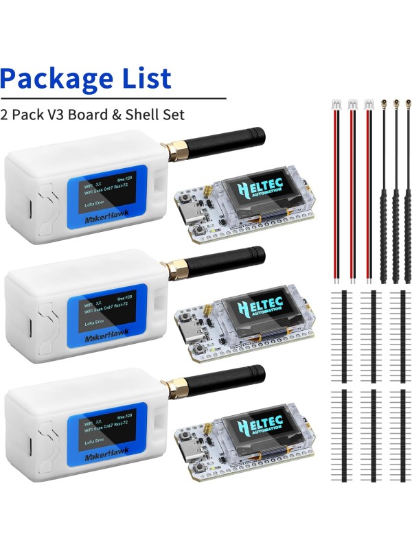 2 Pack ESP 32 Lo Ra V3 Development Board + 1100mAh Battery + Protect Case Set - with 915MHz Antenna and SX 1262 Surport WiFi Blue Tooth Lo Ra V3 Devices for Meshtastic Ar duino LoRawan IOT
