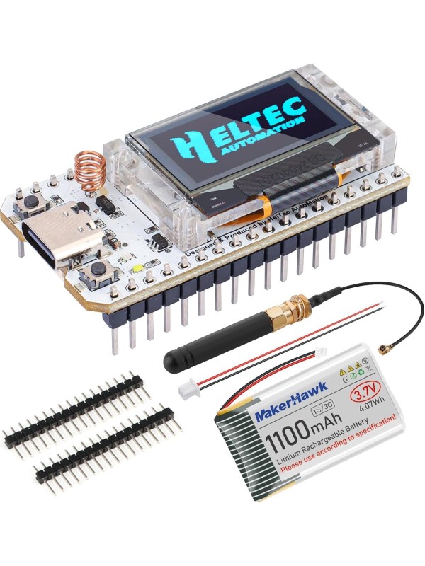 2 Pack ESP 32 Lo Ra V3 Development Board + 1100mAh Battery + Protect Case Set - with 915MHz Antenna and SX 1262 Surport WiFi Blue Tooth Lo Ra V3 Devices for Meshtastic Ar duino LoRawan IOT