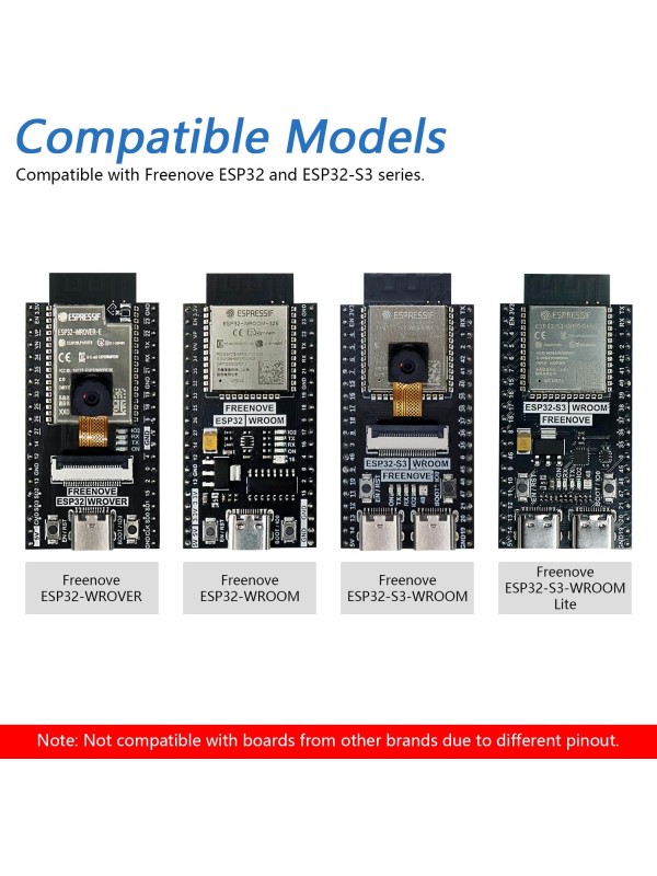 Freenove Breakout Board for ESP32 / ESP32-S3 WROVER WROOM, Terminal Block Shield HAT with Pin Header, 5V 3.3V Power Outputs, GPIO Status LED
