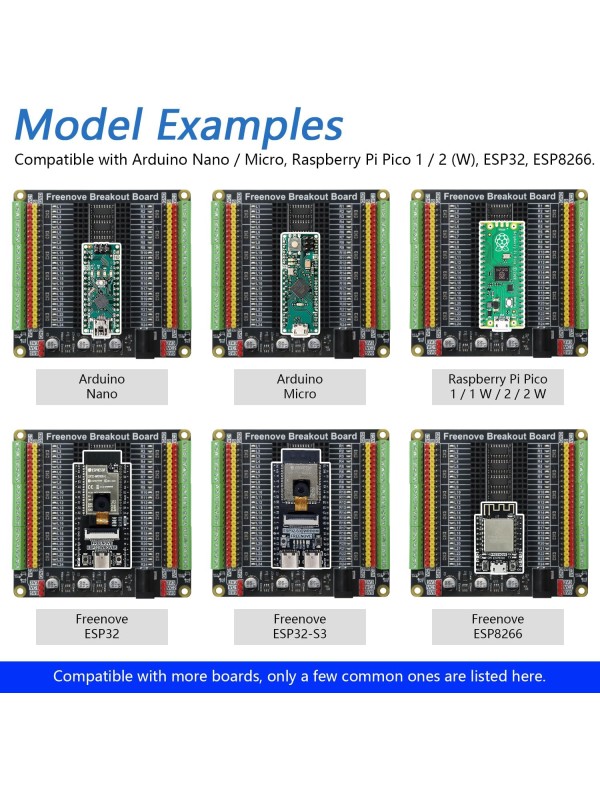 Freenove Breakout Board for ESP32 / ESP32-S3 WROVER WROOM, Terminal Block Shield HAT with Pin Header, 5V 3.3V Power Outputs, GPIO Status LED
